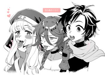 3girls cunnilingus_gesture long_tongue manuba_(yukataro) multiple_girls senri_(yukataro) spica_(yukataro) tagme tongue tongue_out v yukataro