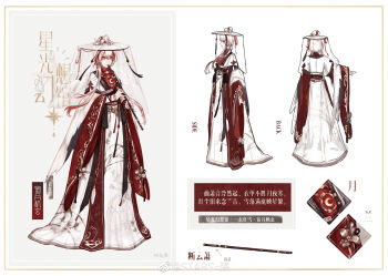 1girl absurdres ajirogasa artist_name bagua border character_name chinese_clothes chinese_commentary chinese_text christmas_star close-up closed_mouth commentary_request constellation crescent crescent_print floral_print flower flute from_behind from_side full_body grey_background hair_bun hair_through_headwear hanfu hat hat_flower hat_ribbon hat_tassel highres holding holding_flute holding_instrument instrument long_sidelocks long_sleeves looking_ahead multicolored_hair multiple_views music nikki_(series) orb original playing_flute playing_instrument red_hair red_ribbon reference_sheet ribbon shining_nikki short_hair_with_long_locks sidelocks single_hair_bun smile standing star_(symbol) stars_zhangzhang streaked_hair translation_request trigram two-tone_background updo veil vermillion_snow_(shining_nikki) watermark weibo_watermark white_background white_border white_flower white_hair white_hanfu white_hat white_veil wide_sleeves yellow_eyes yin_yang yin_yang_orb