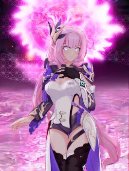 Rule 34 | 1girl, absurdres, black boots, black gloves, black shorts, black shrug, blue eyes, boots, breasts, chinese commentary, cleavage, commentary request, corset, elf, elysia (honkai impact), elysia (miss pink elf) (honkai impact), gloves, hair ornament, highres, honkai (series), honkai impact 3rd, large breasts, long hair, looking at viewer, pink hair, pointy ears, short shorts, shorts, shrug (clothing), single glove, smile, solo, textless version, thighs, very long hair, white corset, zhiyingnianling