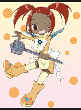 &gt;_o dark_skin magical_girl one_eye_closed red_hair ribbon sari_sumdac transformers transformers_animated wink