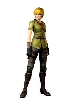 1girl 3d blonde_hair boots female_focus fingerless_gloves full_body gloves green_eyes headset highres holster knee_pads metroid metroid:_other_m military military_uniform nintendo official_art samus_aran short_hair simple_background solo standing white_background