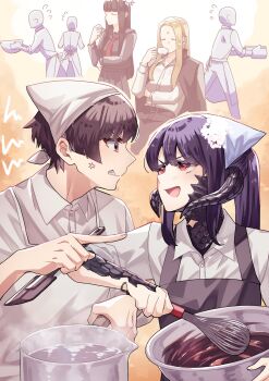 Rule 34 | 1girl, 1other, 2boys, asahi sas brutus, au ra, black hair, black horns, black scales, bowl cut, brown eyes, chocolate making, commission, commissioner upload, dragon horns, drinking, final fantasy, final fantasy xiv, garlean, hair ornament, highres, horns, hyur, izumi tol amulius, long hair, multiple boys, open mouth, pointing, ponytail, red eyes, scales, school uniform, short hair, sikiso soso, skeb commission, yotsuyu goe brutus, zenos yae galvus