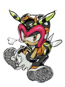 1boy absurdres animal_nose antennae arthropod_boy bee_boy charmy_bee child commentary_request full_body furry furry_male gloves helmet highres holding looking_at_viewer male_focus open_mouth orange_shoes shoe_soles shoes simple_background sitting solo sonic_(series) stinger tokiwa757 white_background white_gloves wings yellow_eyes