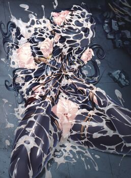 1girl aftersex ahegao annerose_vajra arms_behind_back bdsm black_hair bondage bound breast_rest breasts bukkake censored cum cum_in_ass cum_in_mouth cum_in_pussy cum_on_ass cum_on_body cum_on_breasts cum_on_clothes cum_on_hair cum_on_lower_body cum_on_upper_body excessive_cum facial frogtie fucked_silly gaping high_heels highres kagami_hirotaka koutetsu_no_majo_anneroze large_breasts lilith-soft mosaic_censoring nipples shibari slave tongue tongue_out yellow_eyes