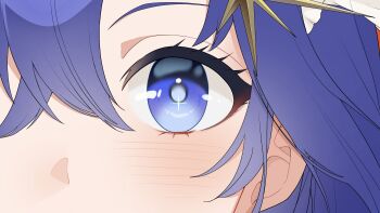 1girl blue_eyes blue_hair close-up eye_focus hair_ornament highres jiedu_(gedoku_1) looking_at_viewer reverse:1999 solo star_(symbol) star_hair_ornament voyager_(reverse:1999)