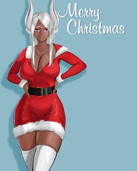 1girl boku_no_hero_academia breasts christmas dark-skinned_female dark_skin large_breasts long_hair mirko