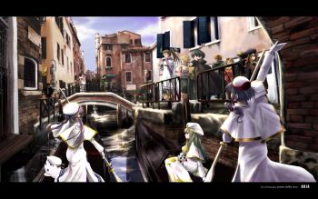 6+boys 6+girls aika_granzchesta albert_pitt alice_carroll alicia_florence animal aria_(manga) aria_company_uniform aria_pokoteng arm_up ayanokouji_udo_li beret black_cat blonde_hair blue_eyes blue_hair bow bowtie brick_wall bridge brown_hair capelet cat copyright_name dress earrings gloves gold_trim gondola green_hair hair_tubes hat hime_granzchesta himeya_company_uniform holding holding_animal holding_cat holding_oar izumo_akatsuki jewelry letterboxed long_dress long_hair mizunashi_akari multiple_boys multiple_girls oar open_mouth orange_planet_uniform outdoors pink_hair ponytail president_maa railing red_bow red_bowtie scenery short_hair short_hair_with_long_locks side_slit sitting tam venice water waving white_capelet white_dress white_gloves white_hat window yumeno_anzu