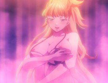 1girl blonde_hair blue_eyes breasts collarbone highres kekkon_yubiwa_monogatari large_breasts long_hair nipples nonaka_himeno seductive_smile smile solo stitched third-party_edit