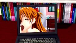 1boy 1girl 3d animated ass ass_focus blush brown_hair censored computer cum cum_in_mouth day deepthroat draktar dress fellatio hetero ikari_shinji indoors koikatsu_(medium) laptop long_hair looking_at_another neon_genesis_evangelion oral penis recording souryuu_asuka_langley tongue tongue_out video yellow_dress