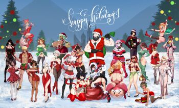 3boys 6+girls aestheticc-meme artist_collaboration artist_request ass azraqshinji bikini black_hair blake_belladonna blonde_hair breasts brown_hair burplenurpless cat_girl character_request chest_hair christmas_tree cleavage commentary emerald_sustrai english_commentary english_text everyone ghira_belladonna glynda_goodwitch green_hair happy_holidays highres huge_breasts jaune_arc jessica_cruz kali_belladonna khartemis kinathefox lainart large_breasts leux21eraser lie_ren lulu-chan92 massam.16 miniskirt multicolored_hair multiple_boys multiple_girls neon_katt neopolitan_(rwby) nora_valkyrie odakubara onesie pajamas penny_polendina phloxberry playboy_bunny pyrrha_nikos raven_branwen red_hair ruby_rose rwby santa_costume sienna_khan skirt summer_rose sun_wukong_(rwby) swimsuit sytokun tabletknight thighhighs thong weiss_schnee white_hair willow_schnee winter_schnee yang_xiao_long zuu_(zuuzu)
