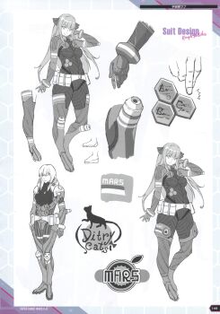 Rule 34 | 1girl, absurdres, alternate hairstyle, artbook, bodysuit, braid, breasts, breasts apart, cleavage, concept art, denim, denim shorts, full body, hair ribbon, highres, large breasts, logo, long hair, looking at viewer, monochrome, multiple views, non-web source, official art, open mouth, parted lips, reference sheet, ribbon, scan, shatte judevesten, shiny skin, shorts, sketch, standing, super robot wars, super robot wars x-omega, watanabe wataru (character designer), wide hips