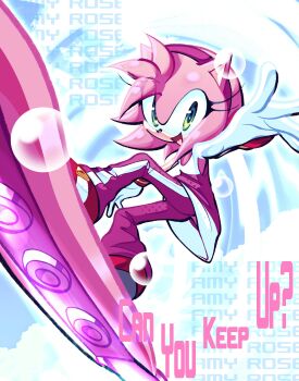 1girl :d absurdres amy_rose amy_rose_(riders) animal_ears animal_nose arm_up artist_name blue_sky bracelet breasts bubble cloud copyright_name dress english_text eyelashes full_body furry furry_female gloves green_eyes hairband happy hashtag-only_commentary highres hoverboard jewelry looking_at_viewer looking_to_the_side nano_(nanolovesyou) official_alternate_costume open_mouth pants pink_dress pink_fur pink_hair pink_hairband pink_pants pink_tank_top purple_pants red_hairband red_shoes shirt shoes short_hair simple_background sky sleeveless sleeveless_dress small_breasts smile solo sonic_(series) sonic_riders_(series) standing sweatpants tank_top teeth tongue white_background white_gloves