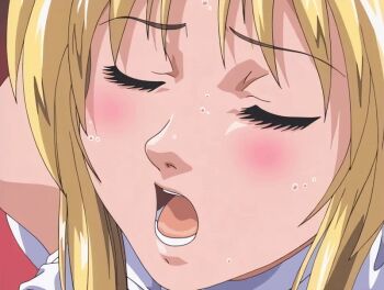 00s 2001 animated animated_gif bible_black bible_black_night_of_the_walpulgiss blonde_hair blush closed_eyes high_ponytail implied_breast_grab moaning ponytail saeki_kaori sleeveless sweat tagme