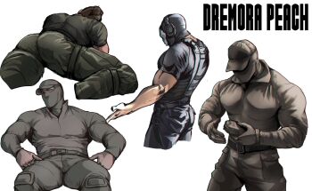 4boys bad_id bad_twitter_id bara baseball_cap belt bulge call_of_duty call_of_duty:_modern_warfare_2 character_request cowboy_shot cropped_legs dremora_peach from_side ghost_(modern_warfare_2) hat highres large_pectorals lying male_focus mask military_uniform mouth_mask multiple_boys multiple_views muscular muscular_male on_stomach pants pectorals soap_(modern_warfare_2) spread_legs standing