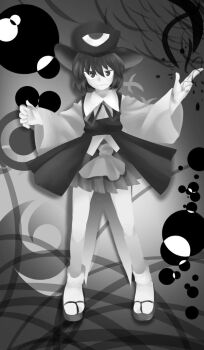 Rule 34 | 1other, androgynous, annoyed, bad id, bad pixiv id, bare legs, bare shoulders, clothing cutout, coat, coattails, collared shirt, commentary request, determined, enraku tsubakura, eye of senri, full body, grey background, hair between eyes, hakama, hakama skirt, hat, image sample, ink, jandare, japanese clothes, len'en, long sleeves, neck ribbon, other focus, outstretched hand, pixiv sample, ribbon, sandals, shirt, shoulder cutout, skirt, sleeveless, sleeveless coat, solo, standing, straight-on, tabi, tailcoat, top hat, wide sleeves, zouri