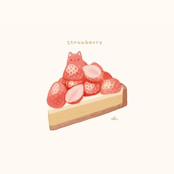 :3 cat chai_(drawingchisanne) food food-themed_creature fruit_tart no_humans original signature solo strawberry_tart tart_(food) undersized_animal white_background