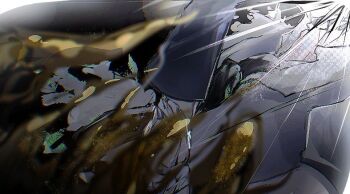 1other androgynous antarcticite black_gloves collared_shirt colored_eyelashes commentary_request crystal_shards decapitation dying eyeball finger_to_mouth gem_uniform_(houseki_no_kuni) gloves high_collar houseki_no_kuni kashiba_(iiiiii_kasba) light_rays light_smile molten_metal other_focus scene_reference shirt short_hair shushing simple_background white_eyelashes white_eyes white_hair white_shirt