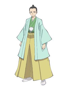 Rule 34 | 1boy, anime coloring, black hair, bucchigire!, chonmage, clenched hands, closed mouth, full body, green kimono, grey eyes, hakama, hakama skirt, half-closed eyes, haori, japanese clothes, kimono, long sleeves, looking at viewer, matsudaira katamori (bucchigire!), official art, sash, short hair, simple background, skirt, smile, socks, solo, standing, topknot, transparent background, white socks, wide sleeves, yellow hakama, yellow sash, yokota masafumi