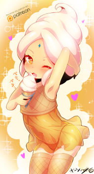 1girl adventure_time born-to-die cartoon_network female_focus food frozen_yogurt_princess heart ice_cream licking loli looking_at_viewer one_eye_closed shiny_skin solo