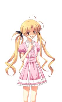 1girl antenna_hair black_bow blazer blonde_hair bow breasts brown_eyes chaos;head collared_dress crazy_eyes crazy_smile dress game_cg hair_bow hand_on_own_chest jacket lolita_fashion looking_at_viewer matsuo_yukihiro non-web_source official_art open_mouth orihara_kozue partially_shaded_face petticoat pink_dress puffy_short_sleeves puffy_sleeves science_adventure short_sleeves small_breasts smile solo sprite transparent_background twintails white_trim