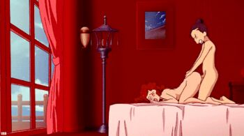 1boy 2girls accident animated animated_gif cum cum_on_ass cum_on_body ejaculation iyashite_agerun_saiyuki multiple_girls pull_out sex sex_from_behind sitting sitting_on_face sitting_on_person uchida_yorihisa