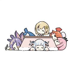 5girls animated blonde_hair bloop_(gawr_gura) blue_hair bubba_(watson_amelia) chibi death-sensei_(mori_calliope) drawing fins fish_tail gawr_gura gawr_gura_(1st_costume) hat highres hololive hololive_english holomyth kiss kotatsu kotori_(takanashi_kiara) momijiloop mori_calliope mori_calliope_(1st_costume) multicolored_hair multiple_girls ninomae_ina&#039;nis ninomae_ina&#039;nis_(1st_costume) orange_hair pink_hair purple_hair shark_tail table tail takanashi_kiara takanashi_kiara_(1st_costume) takeru_(hashiru11275) takodachi_(ninomae_ina&#039;nis) tentacle_hair tentacles video virtual_youtuber watson_amelia watson_amelia_(1st_costume)