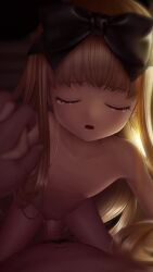 1boy 1girl age_difference animated blonde_hair bow censored closed_eyes completely_nude facing_viewer flat_chest girl_on_top hair_bow henkyou_(e-f-frontier.net) hetero holding_hands indoors interior interlocked_fingers leaning_forward live2d loli long_hair mosaic_censoring nipples nude open_mouth original penis pov pov_crotch pov_hands purple_eyes sex size_difference solo_focus tagme tears vaginal video