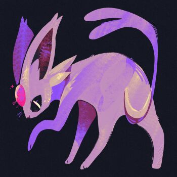 andewitt animal_focus black_background commentary english_commentary espeon forehead_jewel forked_tail full_body gem gen_2_pokemon highres nintendo no_humans pokemon pokemon_(creature) pokemon_focus purple_fur red_gem simple_background solo tail