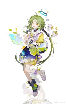 absurdres asymmetry clover four-leaf_clover green_hair highres mubu mubu_mubei open_mouth original sample_watermark screen watermark yellow_eyes
