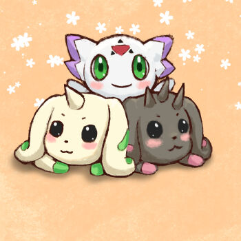 Rule 34 | culumon, digimon, digimon (creature), green eyes, highres, lopmon, pointy ears, smile, terriermon, triangle, yi lian leng mo, zero unit