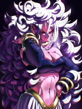 Rule 34 | android 21, black nails, black sclera, black tube top, bracelet, colored sclera, colored skin, dragon ball, dragon ball fighterz, earrings, farina4229, highres, hoop earrings, jewelry, majin android 21, pink skin, pink tail, strapless, tube top