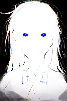 1girl ado_(utaite) black_background blue_eyes carlos_jpg chando_(ado) commentary hashtag-only_commentary highres limited_palette looking_at_viewer silhouette solo upper_body utaite