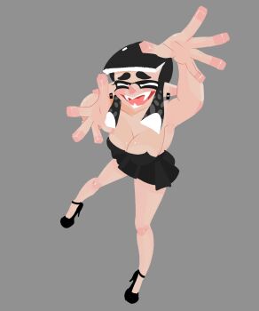 1girl breasts closed_eyes earrings high_heels highres inkling inkling_girl inkling_player_character jewelry long_hair mini_woomy nintendo open_mouth splatoon_(series) splatoon_1 splatoon_2 splatoon_3 squid v-mon woomy