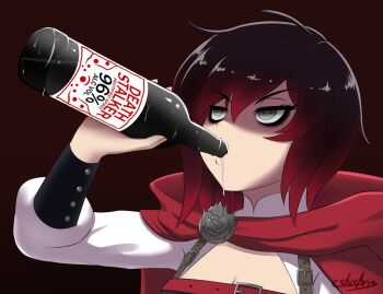 alcohol bags_under_eyes cslucaris dark_background drinking multicolored_hair ruby_rose rwby grey_eyes
