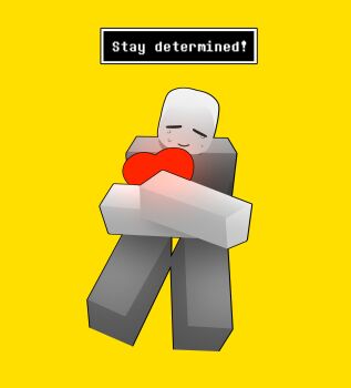 1other closed_eyes commentary crying english_commentary english_text facing_viewer full_body heart highres himochuu holding holding_heart player_character_(roblox) roblox self_hug simple_background smile solo undertale utdr_(toby_fox) yellow_background