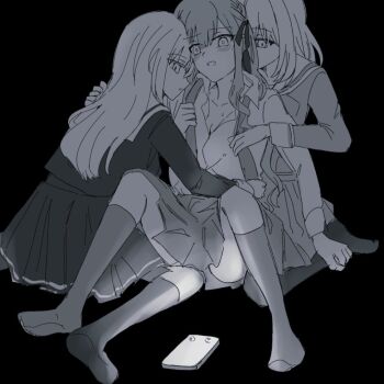 Rule 34 | 3girls, bang dream!, bang dream! it's mygo!!!!!, blush, fff threesome, group sex, hair ribbon, hanasakigawa school uniform, haneoka school uniform, kneehighs, long hair, long sleeves, looking at another, looking at viewer, misumi uika, multiple girls, necktie, open mouth, parted lips, pleated skirt, ribbon, sailor collar, school uniform, setou (bpdne), skirt, socks, threesome, togawa sakiko, tsukinomori school uniform, two side up, undressing another, wakaba mutsumi, yuri