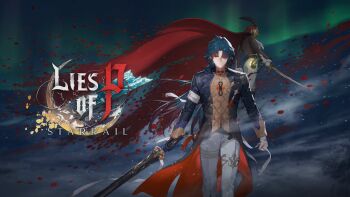 Rule 34 | blade (honkai: star rail), blue hair, cape, coattails, commentary, double-parted bangs, english commentary, gloves, gradient hair, hair over one eye, helmet, holding, holding weapon, honkai: star rail, honkai (series), jacket, lies of p, logo, long hair, male focus, multicolored hair, official art, pants, red eyes, sword, tailcoat, tassel, thigh strap, v-shaped eyebrows, very long hair, weapon