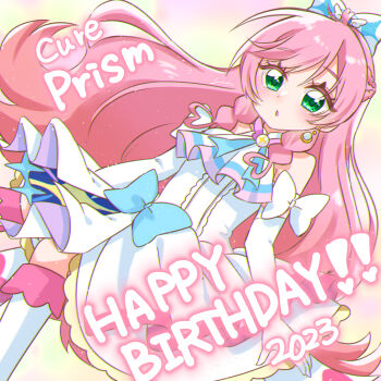 Rule 34 | 1girl, 2023, :o, absurdres, artist name, ascot, birthday, blue bow, boots, bow, braid, brooch, center frills, character name, commentary, crown braid, cure prism, dress, dress bow, dutch angle, earrings, elbow gloves, english commentary, english text, frills, glove bow, gloves, green eyes, hair bow, happy birthday, highres, himawarin5ame0, hirogaru sky! precure, jewelry, knee boots, layered dress, long hair, looking at viewer, magical girl, medium dress, mixed-language commentary, nijigaoka mashiro, open mouth, pink hair, precure, side braids, signature, sleeveless, sleeveless dress, solo, standing, very long hair, white ascot, white boots, white bow, white dress, white gloves, wing brooch