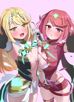 breasts highres konoe_mizusawa large_breasts multiple_girls mythra_(xenoblade) pyra_(xenoblade) red_eyes red_hair xenoblade_chronicles_(series) xenoblade_chronicles_2