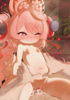 1boy 1girl ahoge animal_ear_fluff animal_ears ars_lycorys blush breasts completely_nude cowgirl_position cum cum_in_pussy double_bun flat_chest furry furry_female girl_on_top hair_bun heart heart-shaped_pupils hetero loli long_hair navel nipples nude one_eye_closed penis pink_hair pussy rabbit_ears rabbit_girl rabbit_tail red_eyes sex small_breasts solo_focus straddling symbol-shaped_pupils tail teeth thighs uncensored upper_teeth_only vaginal zenless_zone_zero zhao_(zenless_zone_zero)