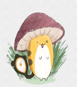 Rule 34 | :3, absurdres, gigi murin, grass, grem (gigi murin), highres, holojustice, hololive, hololive english, jack pyro, mushroom, o x, open mouth, tail, virtual youtuber, white background