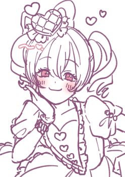 1girl absurdres animal_ears aoiyuuna_811 bow commentary_request dress gloves hair_bow highres humanization looking_at_viewer mickey_mouse_&amp;_friends minnie_mouse mouse_ears polka_dot polka_dot_bow polka_dot_dress simple_background smile solo twintails white_gloves