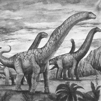 animal_focus argentinosaurus cloud cloudy_sky commentary_request day dinosaur fern greyscale gyolome_club monochrome navel original outdoors sky traditional_media