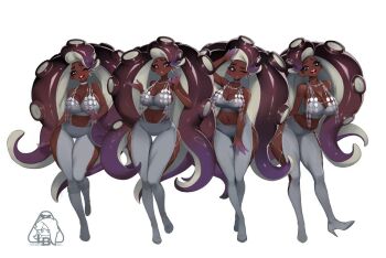 Rule 34 | breasts, dark-skinned female, dark skin, large breasts, little blood, marina (splatoon), simple background, splatoon (series), splatoon 2, tentacle hair, white background