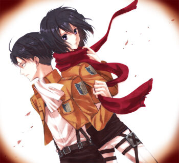 1boy 1girl affair ascot back-to-back bad_tag betrayal black_eyes black_hair cape cheating_(relationship) dirty disgrace disgust emblem incest incestuous incestus infidelity insignia jacket levi_(shingeki_no_kyojin) mikasa_ackerman military military_uniform netorare netorase out_of_character scarf shingeki_no_kyojin short_hair three-dimensional_maneuver_gear tkponpon unfaithful