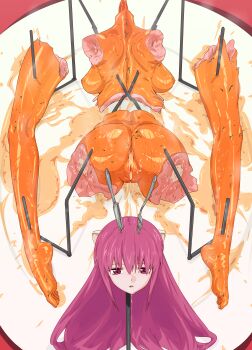 animal_ears cannibalism corpse death disembodied_hand dripping elfen_lied empty_eyes feet fork guro impaled john0819 knife liquid long_hair lucy_(elfen_lied) meat_juice pink_eyes plate severed_arm severed_head severed_leg severed_limb severed_torso shiny_skin stab sweat