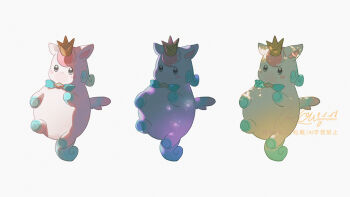 1other animal_ears artist_name blue_bow blue_bowtie blue_hair blush_stickers bow bowtie commentary_request crown flying full_body grey_eyes honkai:_star_rail honkai_(series) horse_ears horse_tail little_ica_(honkai:_star_rail) multicolored_hair multiple_views no_mouth pegasus pink_hair rowya short_hair simple_background sparkle tail two-tone_hair watermark white_background white_horse