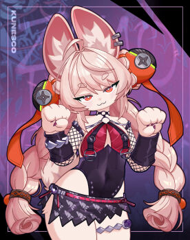 1girl alternate_costume animal_ear_fluff animal_ear_piercing animal_ears black_one-piece_swimsuit black_sarong breast_curtains bright_pupils choker cosplay covered_navel fishnet_sleeves fishnets furry furry_female highres jane_doe_(nocturne_of_light)_(zenless_zone_zero) jane_doe_(zenless_zone_zero) jane_doe_(zenless_zone_zero)_(cosplay) junkybunn leather_leotard loli o-ring o-ring_choker o-ring_necktie o-ring_swimsuit one-piece_swimsuit pink_fur rabbit_ears rabbit_girl sarong short_eyebrows swimsuit thick_eyebrows white_pupils zenless_zone_zero zhao_(zenless_zone_zero)