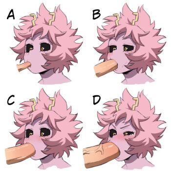 1girl ashido_mina black_sclera blush boku_no_hero_academia chart colored_sclera colored_skin fellatio hetero horns large_penis medium_penis oral penis pink_hair pink_skin shoganight small_penis tearing_up uncensored white_background yellow_eyes