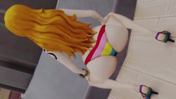 1girl 3d alternate_costume animated artist_name ass ass_focus ass_shake bikini bouncing_ass breasts curvy dancing grin highres kishi3d large_breasts long_hair looking_at_viewer micro_bikini nami_(one_piece) official_alternate_costume one_piece outdoors smile solo source_request striped_bikini striped_clothes swimsuit tagme thong thong_bikini very_long_hair video wide_hips
